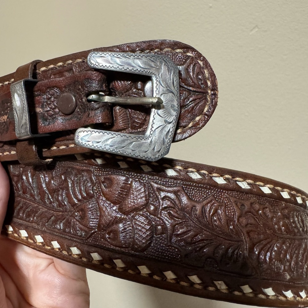 Collectible Diablo Sterling Silver Belt Buckle Wide Leather Belt Ornate Acorns
